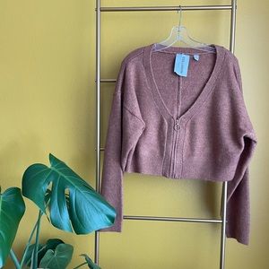 Collusion cropped long sleeve sweater, rust colored, size 14